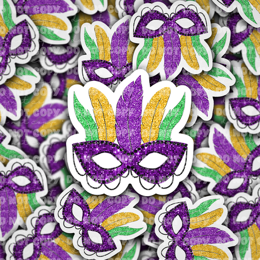 DC583 Purple mardi gras mask Die cut sticker 3-5 Business Day TAT