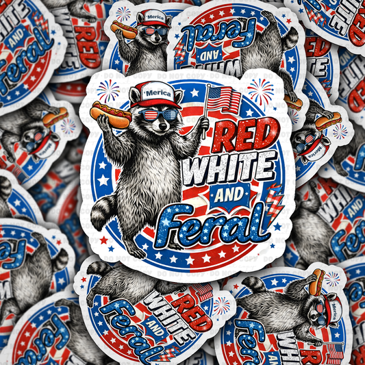 DS 3033 - Red, White, and Feral Die Cut sticker