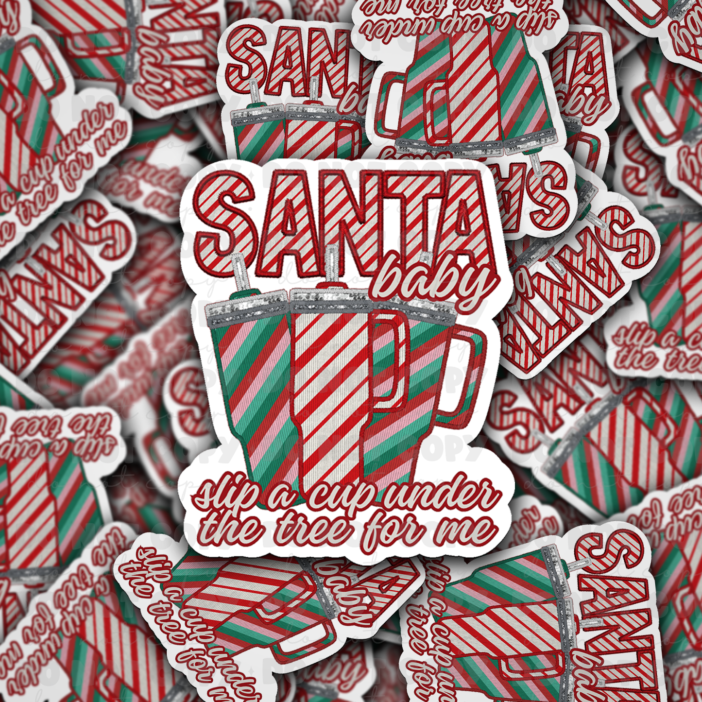 DC543 Santa baby slip a cup under the tree Die cut sticker 3-5 Business Day TAT