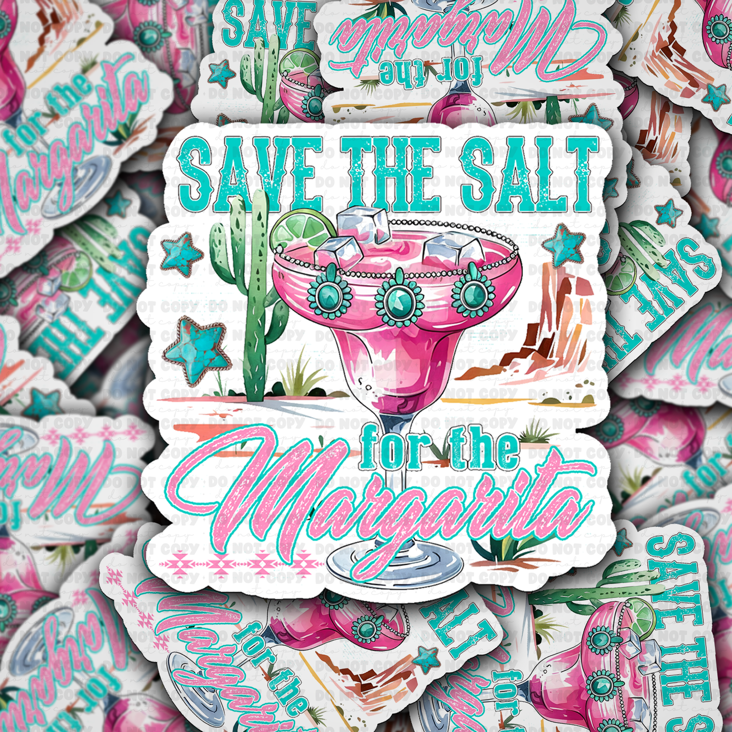 DC 1456 - Save the salt for the margarita pink and blue die cut sticker