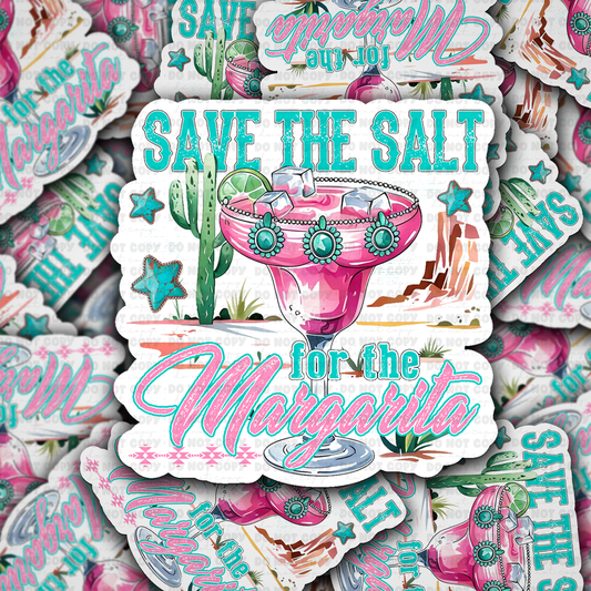 DC 1456 - Save the salt for the margarita pink and blue die cut sticker