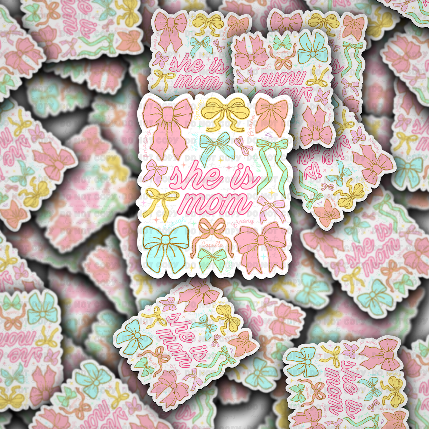 DC 1482 - She is mom with bows die cut sticker
