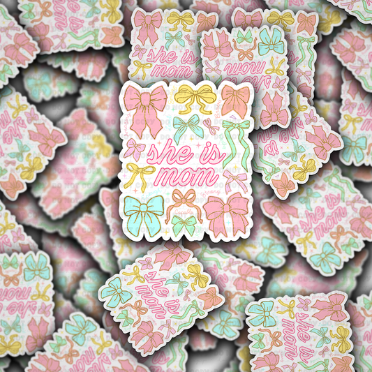 DC 1482 - She is mom with bows die cut sticker