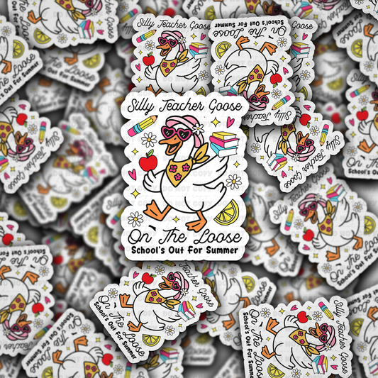 DC 1798 - Silly teacher goose on the loose school's out for the summer Die Cut Sticker