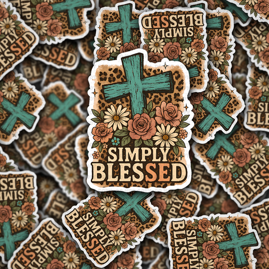 DC 2040 - Simply blessed cross with flowers Die Cut Sticker