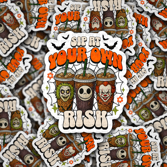 DC 2063 - Sip at your own risk Die Cut Sticker