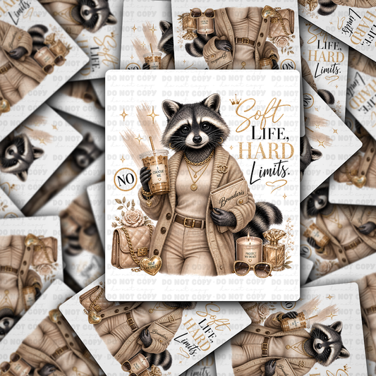 DS 3341 - Soft life hard limits raccoon Die Cut sticker