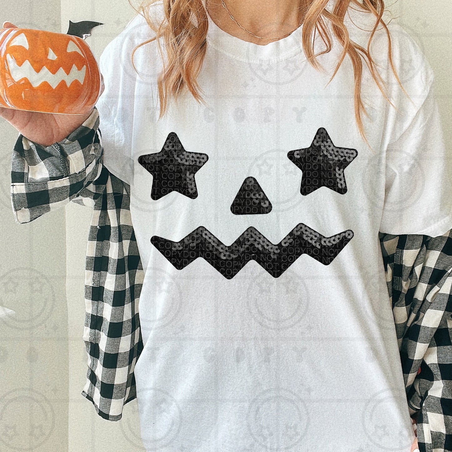 6820 - Jackolantern faux sequin star eyes *DTF Transfer