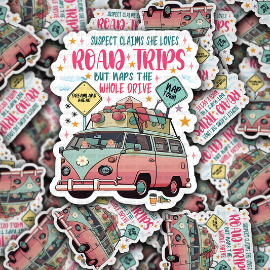 DC 1718 - Suspect claims she loves road trip but naps the whole time Die Cut Sticker