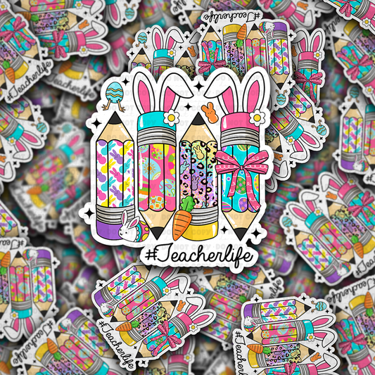 DC 1502 - Teacher life Easter pencils die cut sticker