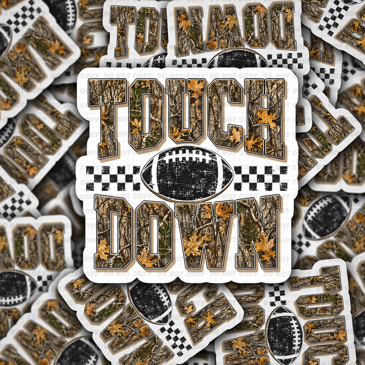 DS 3345 - Touch down camo print with football Die Cut sticker