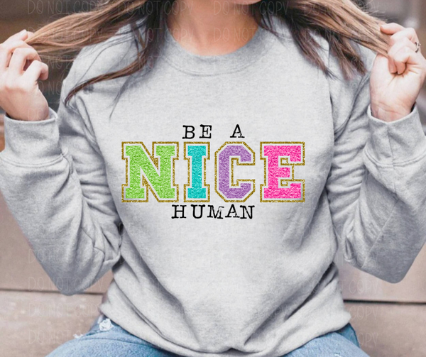 Be a nice human stitch letters *DREAM TRANSFER* DTF