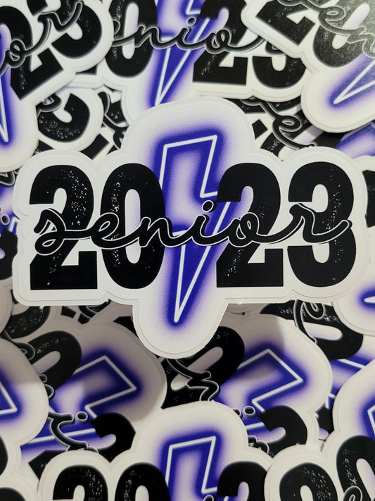 Senior blue 2023 with bolt Die cut sticker 3-5 Business Day TAT