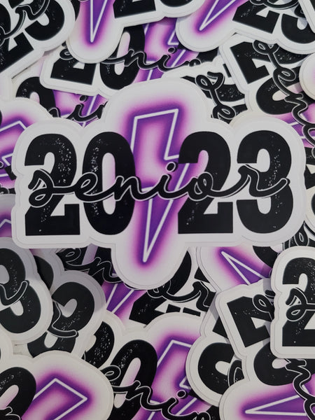 Senior purple 2023 with bolt Die cut sticker 3-5 Business Day TAT