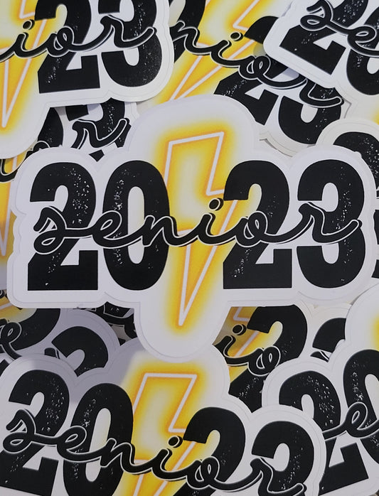 Senior yellow 2023 with bolt Die cut sticker 3-5 Business Day TAT