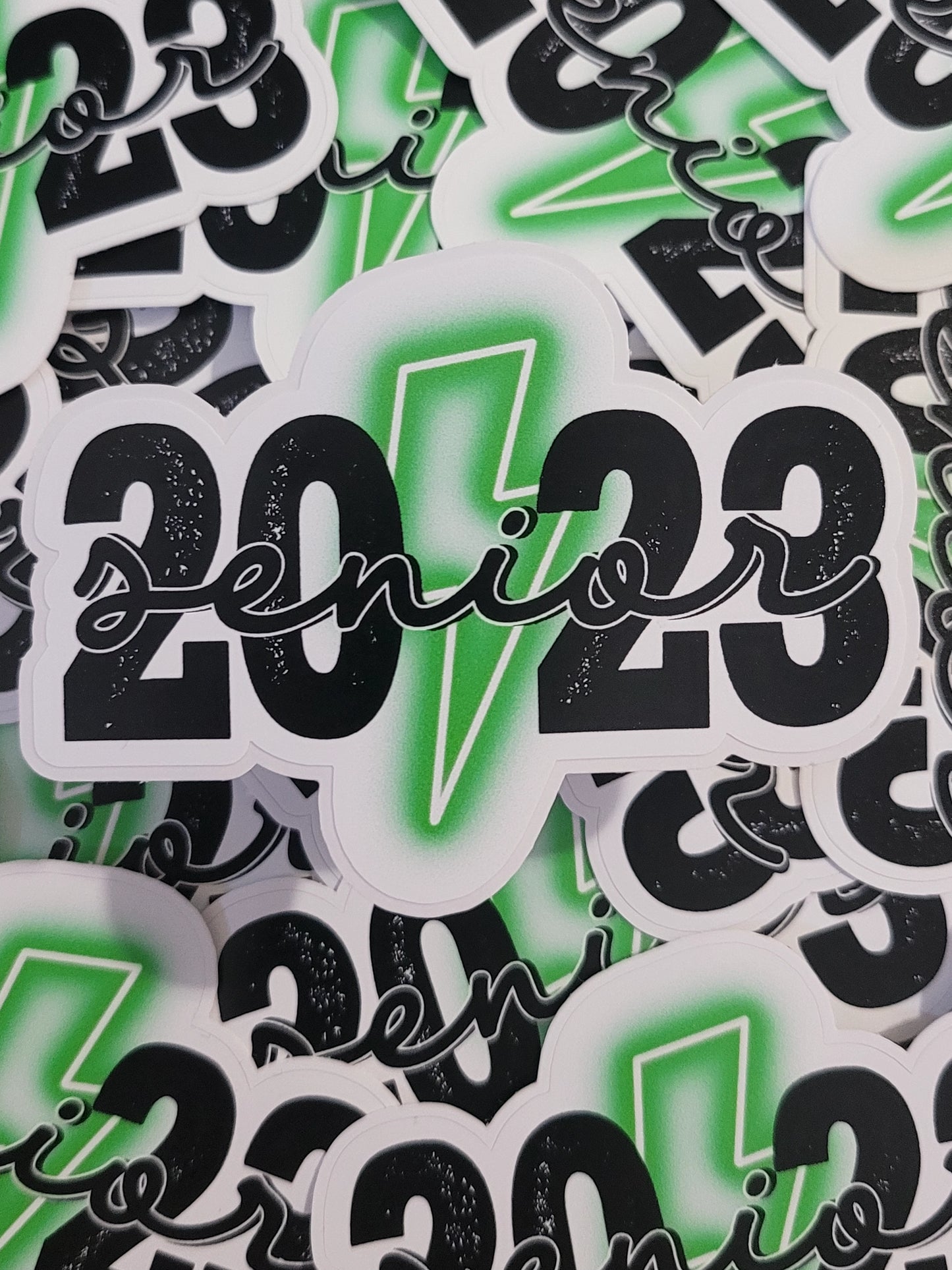 Senior green 2023 with bolt Die cut sticker 3-5 Business Day TAT