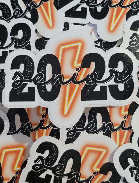 Senior orange 2023 with bolt Die cut sticker 3-5 Business Day TAT