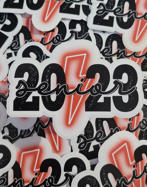 Senior red 2023 with bolt Die cut sticker 3-5 Business Day TAT