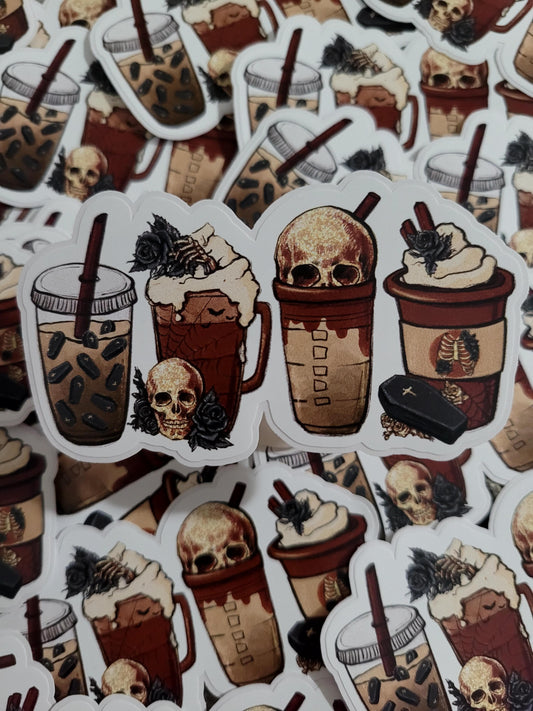 Halloween skull coffee cups Die cut sticker 3-5 Business Day TAT