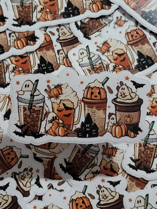 Halloween Ghost and bat coffee cups Die cut sticker 3-5 Business Day TAT