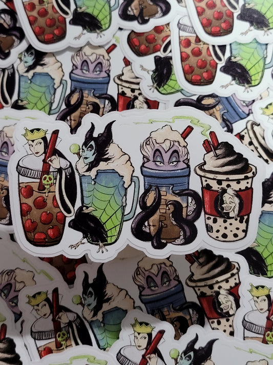 Halloween villain coffee cups Die cut sticker 3-5 Business Day TAT