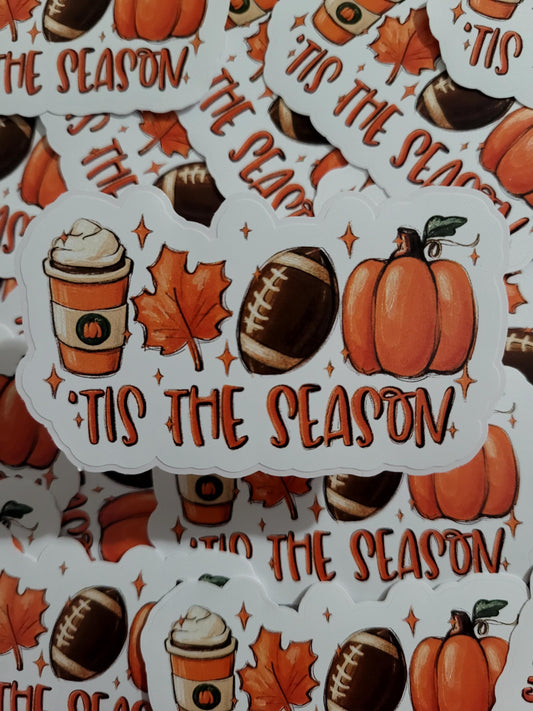 Tis the season pumpkin spice football fall pumpkin Die cut sticker 3-5 Business Day TAT