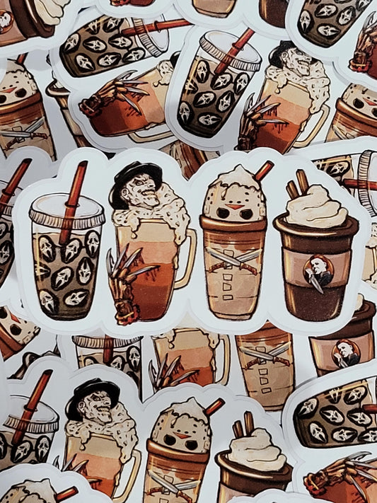 Halloween horror coffee cups Die cut sticker 3-5 Business Day TAT