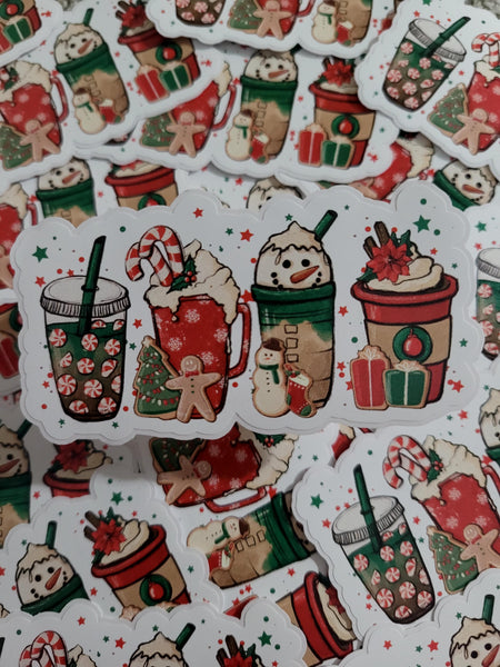 Christmas snowman peppermint coffee cup Die cut sticker 3-5 Business Day TAT