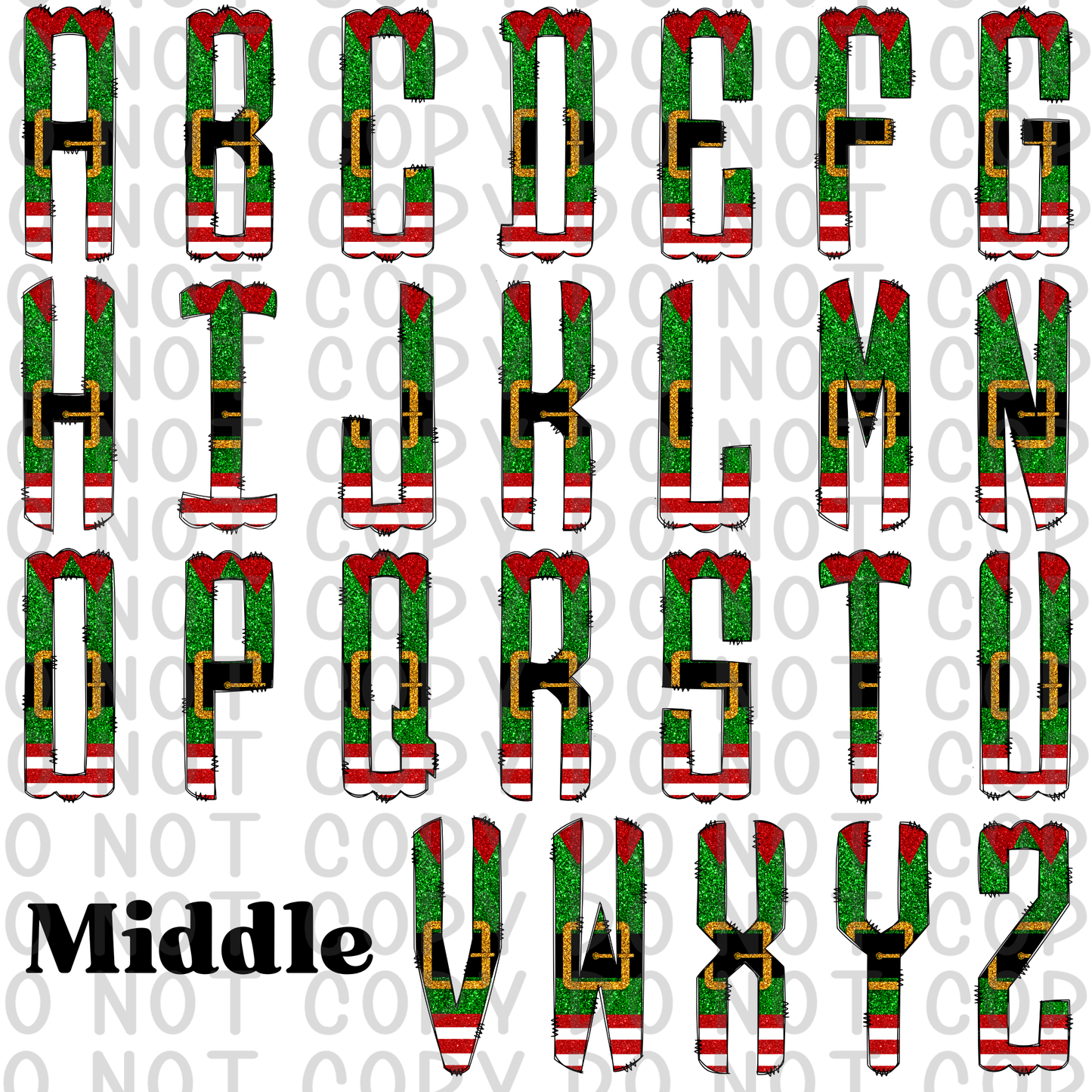 Elf Christmas Monogram *DREAM TRANSFER* DTF (Only 3 letters)
