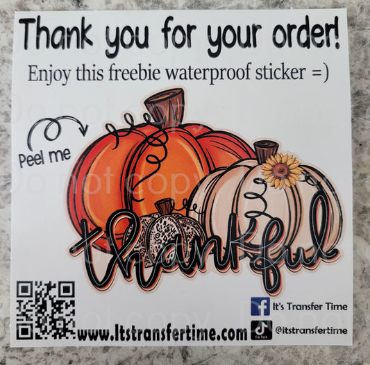 Custom thank you for your order with freebie Thankful sticker cut outs *YOU CHOSE QUANTITY* *Ships within 3-5 business days*