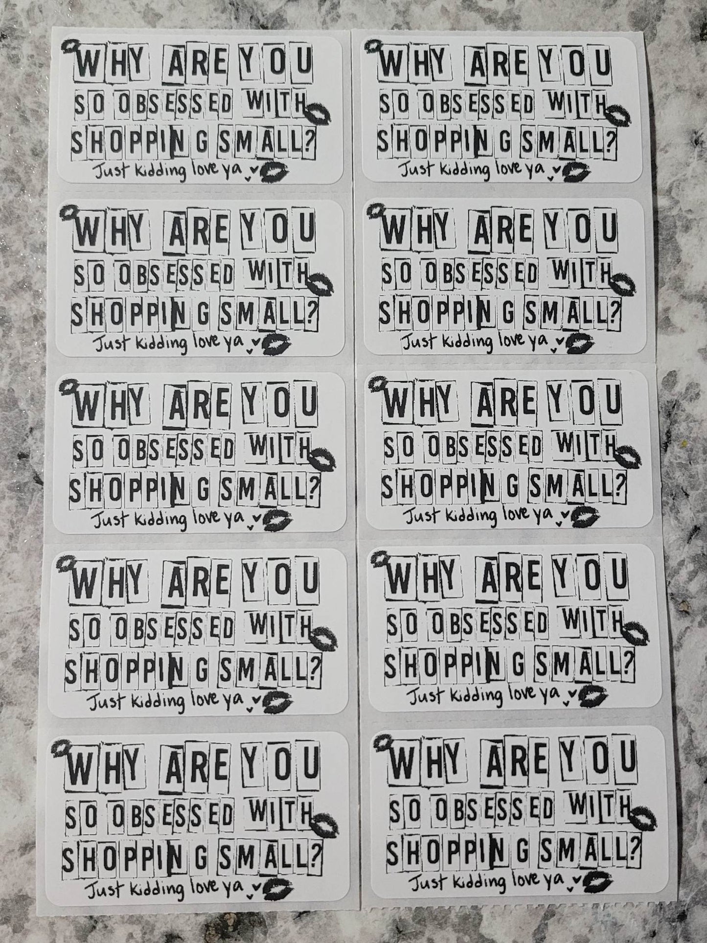 Why are you so obsessed with shopping small just kidding love ya thermal stickers 50 OR 100 count