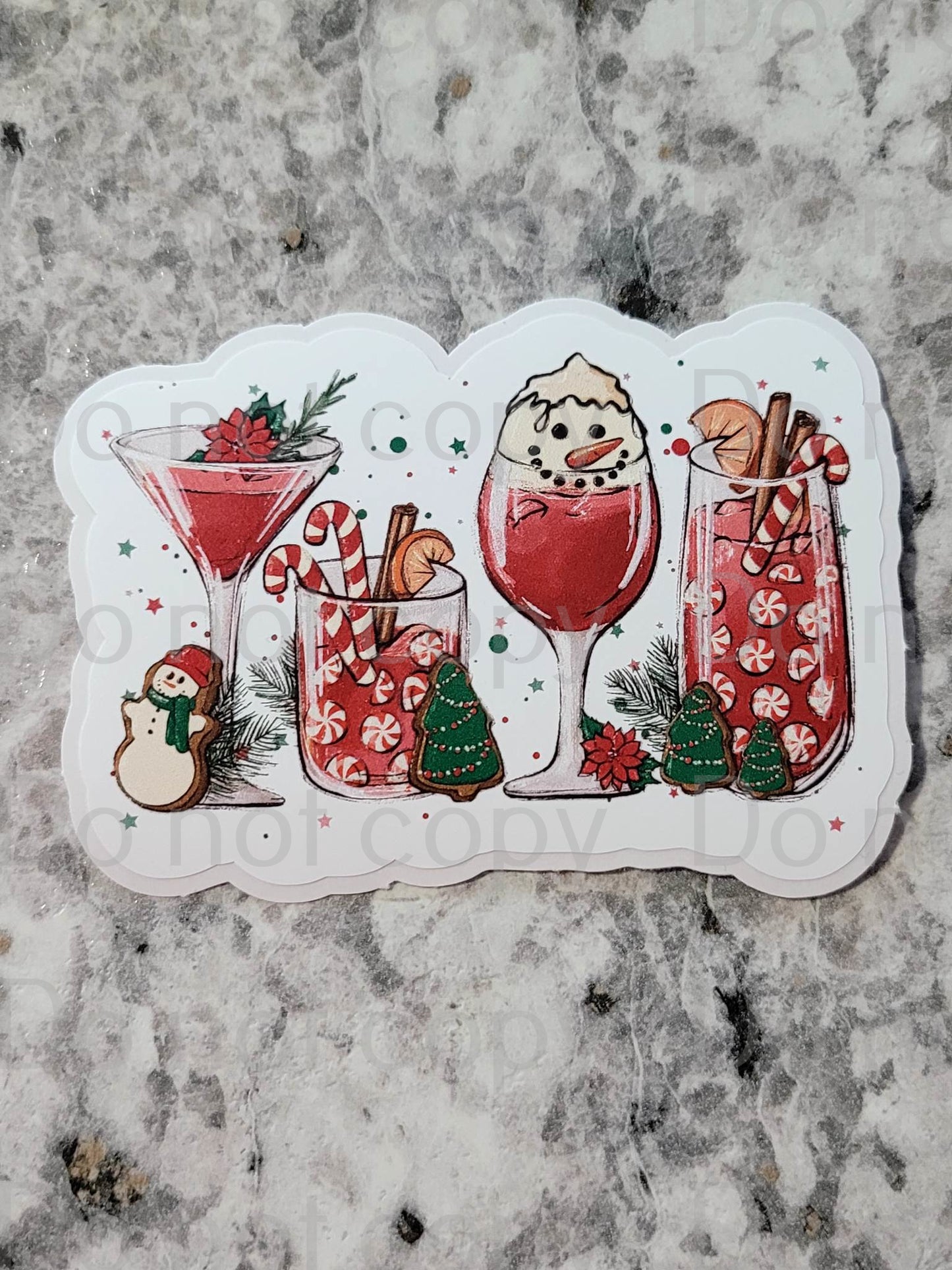 Christmas wine glass cocktail Die cut sticker 3-5 Business Day TAT
