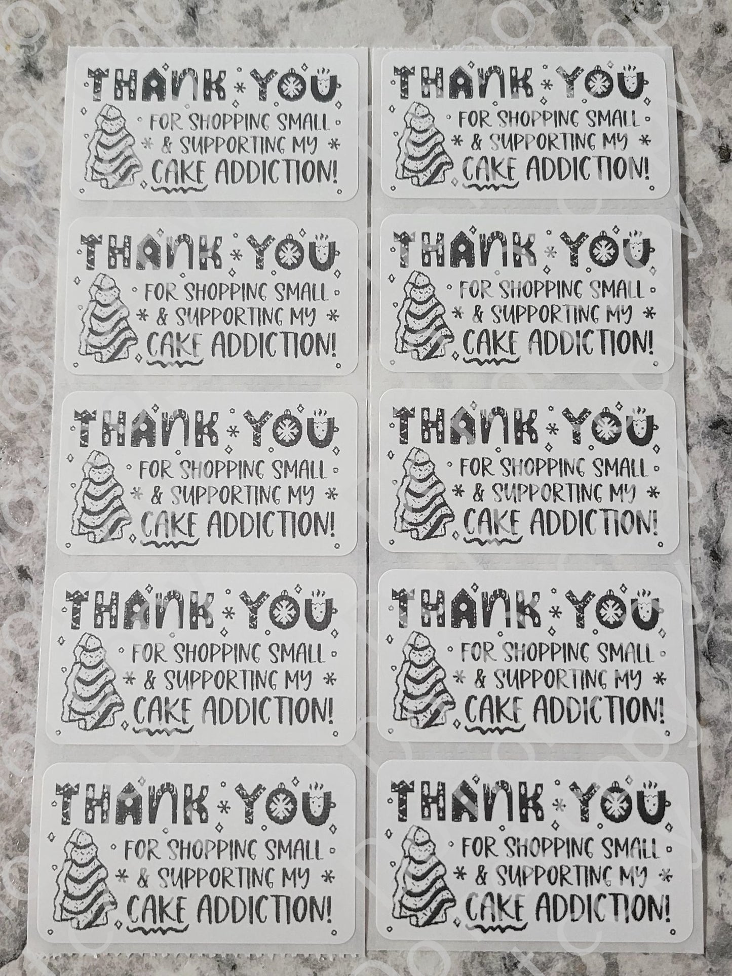 Thank you for shopping small and supporting my cake addiction Christmas thermal stickers 50 OR 100 count