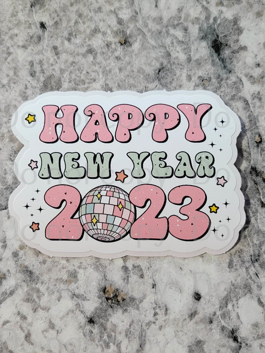 Happy New year 2023 pastel retro Die cut sticker 3-5 Business Day TAT