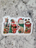 Red Santa Christmas coffee cups Die cut sticker 3-5 Business Day TAT