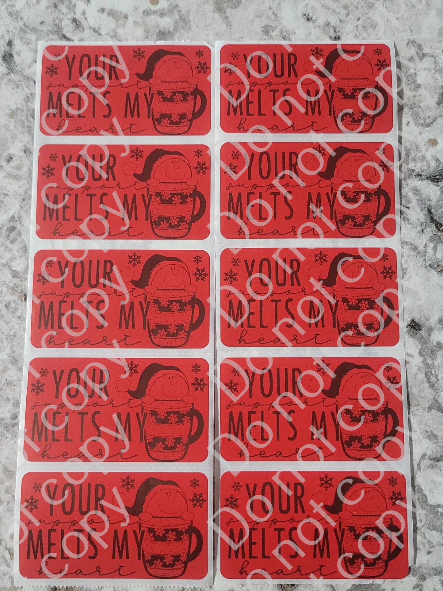 Your support melts my heart Christmas Thermal sticker 50 OR 100 count