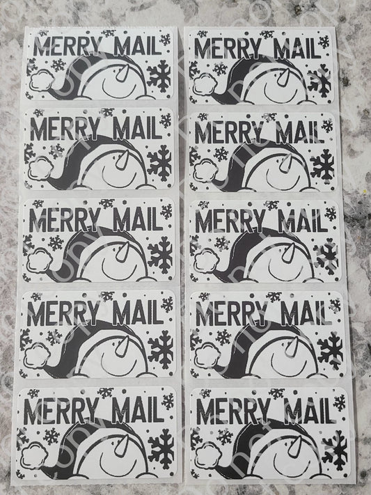 Merry Mail snowman Christmas Thermal sticker 50 OR 100 count