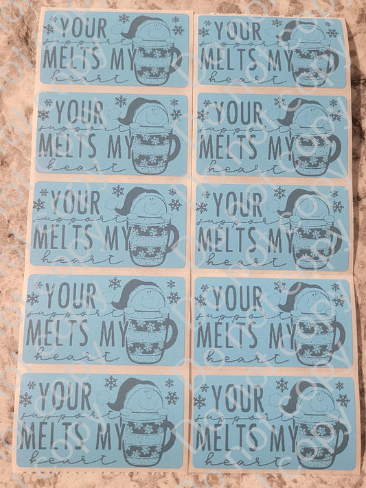 Your support melts my heart Christmas Thermal sticker 50 OR 100 count