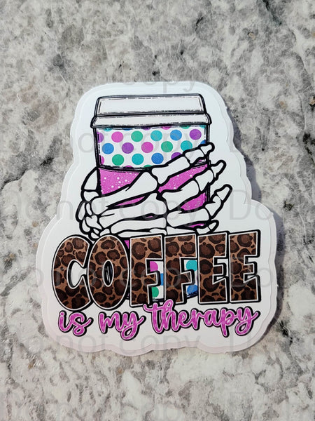Coffee is my therapy skeleton hand Die cut sticker 3-5 Business Day TAT