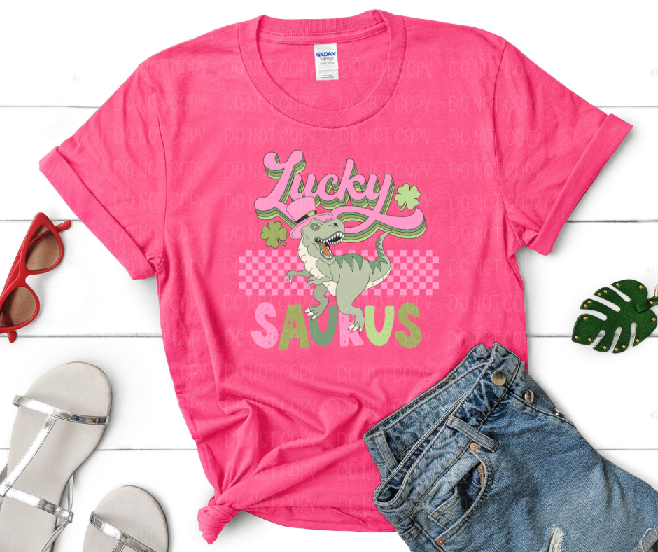 Lucky Saurus pink St. Patrick's Day *DREAM TRANSFER* DTF