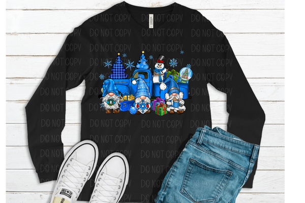 Blue gnomes with Christmas truck and snowman*DREAM TRANSFER* DTF
