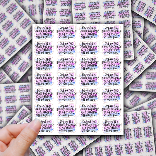 Behind this small business is a family thank you pink, purple and blue sticker sheet