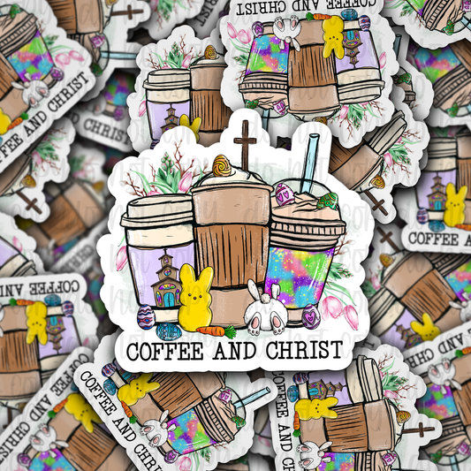 Easter bunny Christ and coffee Die cut sticker 3-5 Business Day TAT