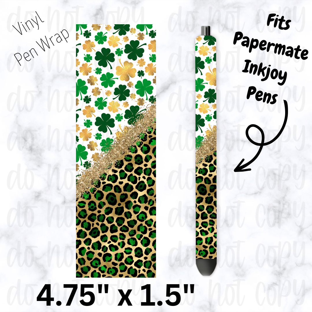 St. Patrick's day shamrock leopard pen wrap