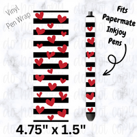 Black and white stripes with red hearts Valentine's Day pen wrap