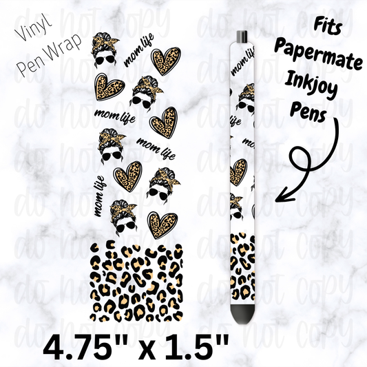 Momlife leopard messy bun pen wrap