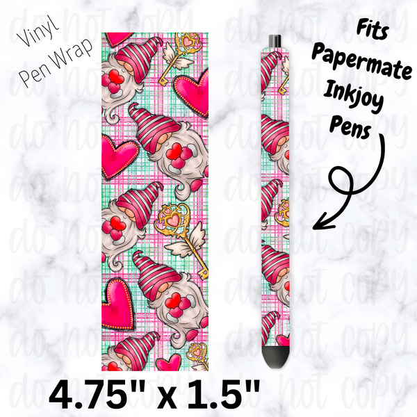 Gnomes with heart and key Valentine's Day pen wrap
