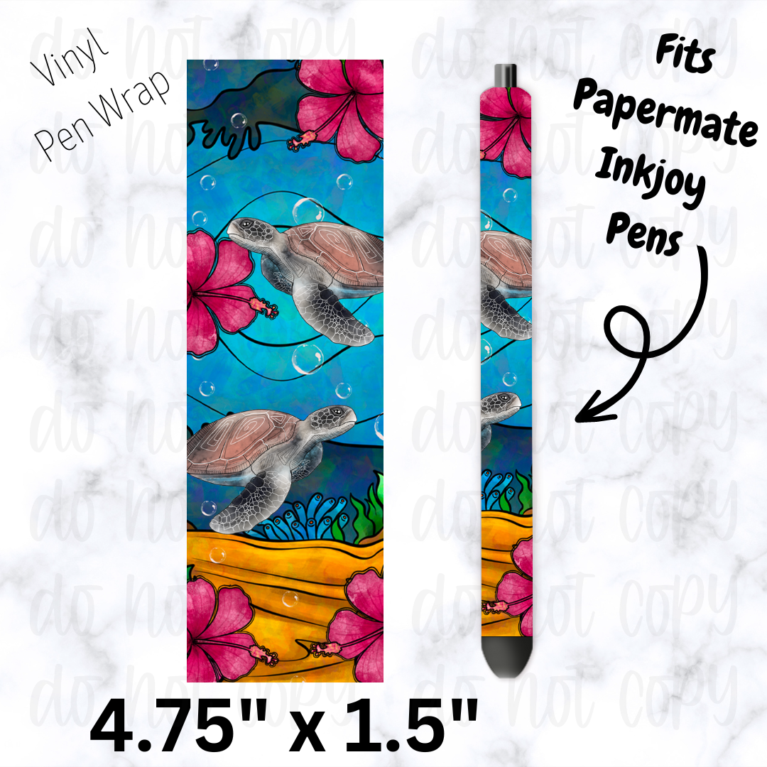 Sea turtle with flowers pen wrap