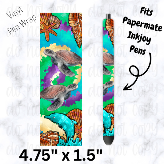 Sea turtle with dolphin pen wrap