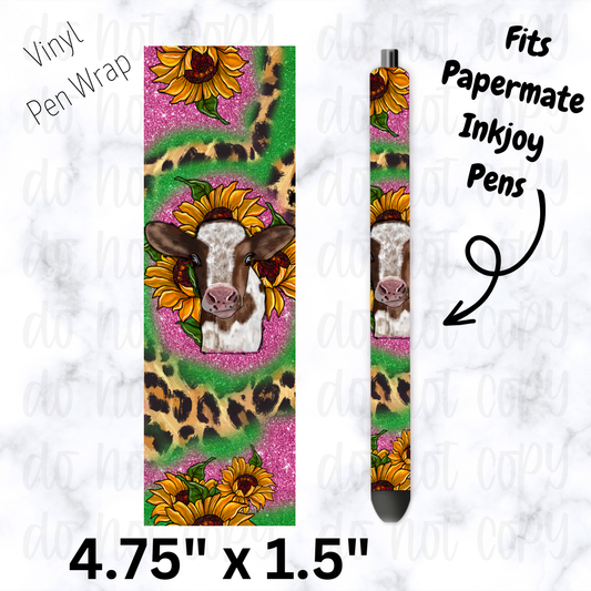 Cow heifer sunflower pink and green pen wrap